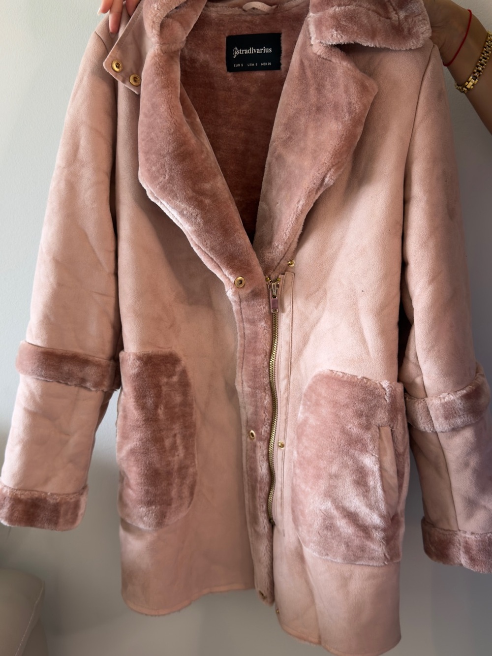 stradivarius Dusty Rose Faux Shearling Teddy Jacket